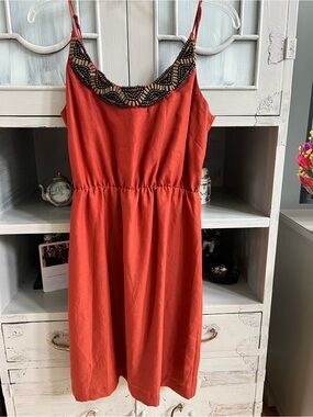 Beaded Neckline Red Summer Dress 6